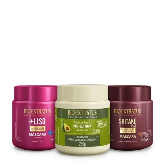 Kit Cronograma Cabelos Lisos Bio Extratus 250g (+Liso, Pos quimica e Shitake)
