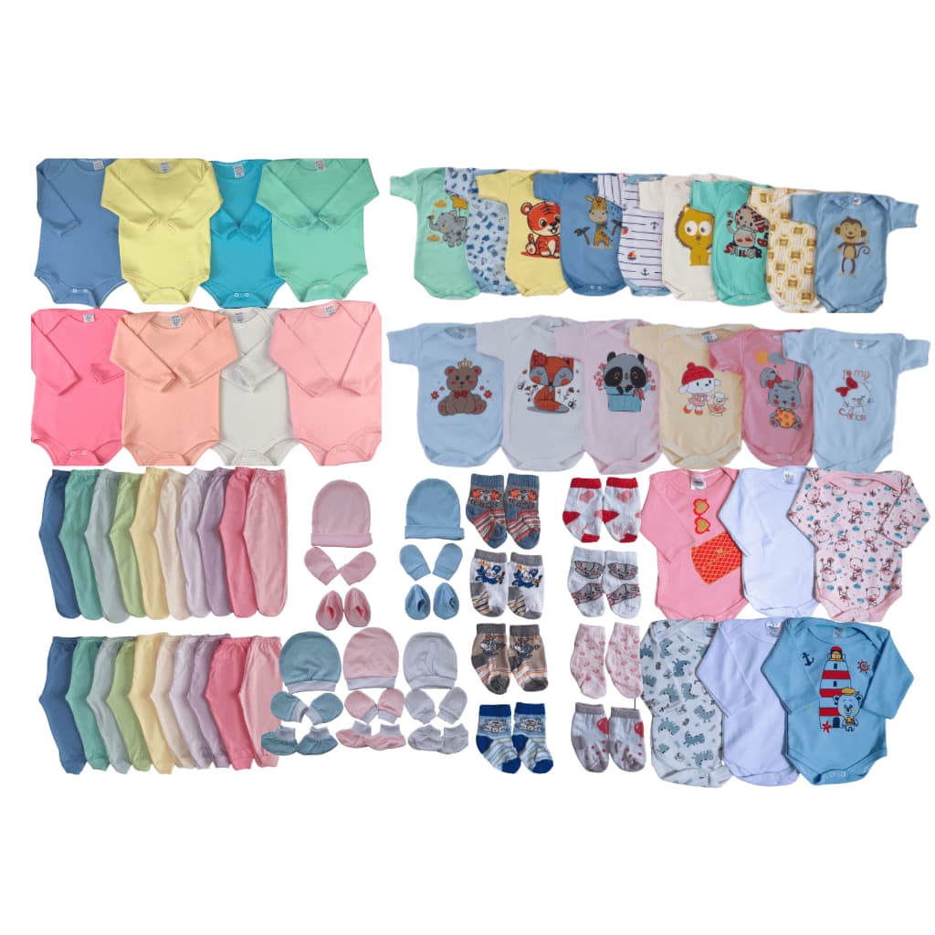 Kit 25 Pçs enxoval body mijão touca e meia bebê menino, menina e unissex