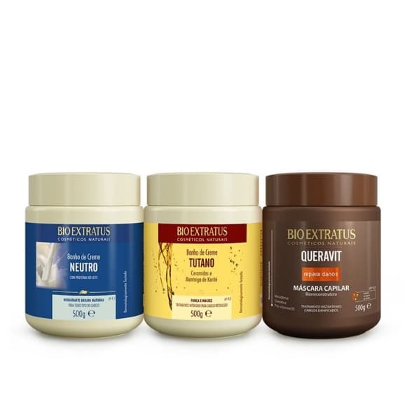 Kit Cronograma Todos Tipos de Cabelos Bio Extratus 500g (Neutro, Tutano e Queravit)