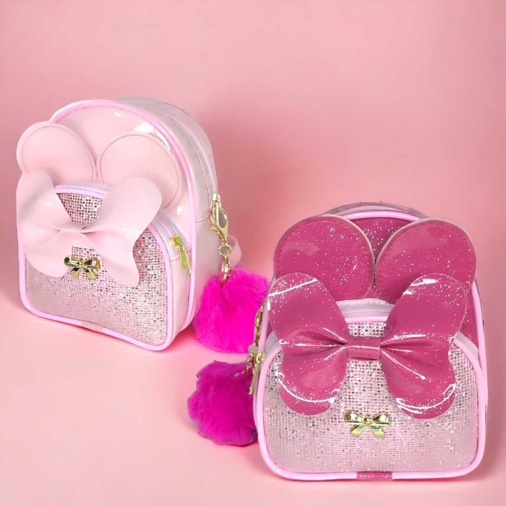 Mochila Infantil Menina Bolsinha de Orelhinha Minie Com  Brilho e Laço para Crianças