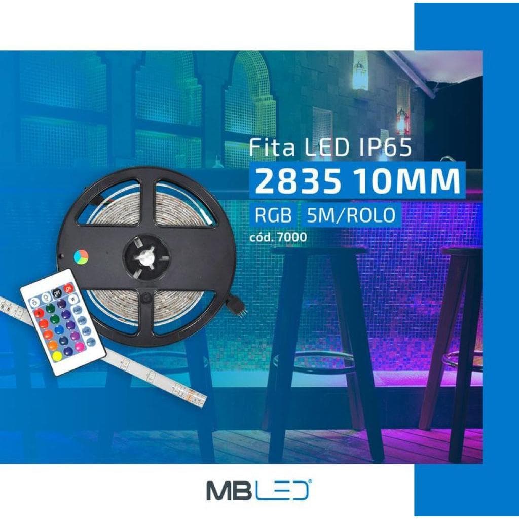 Kit fita de LED 2835 RGB 120L emborrachada c/ Dupla Face 5m Fonte12v e controle Bivolt