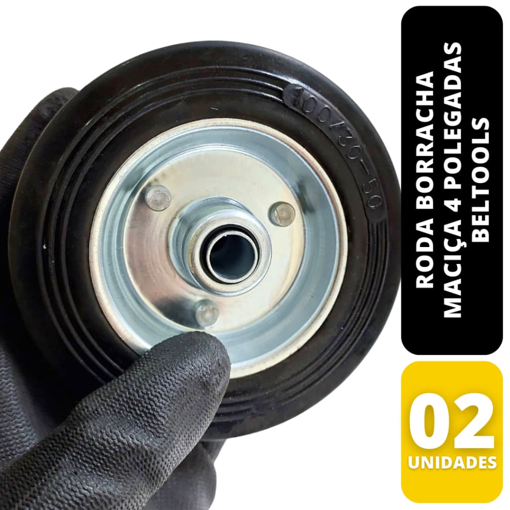 2 Rodas Borracha Maciça 4" - 100mm Rolamento Rolete Beltools