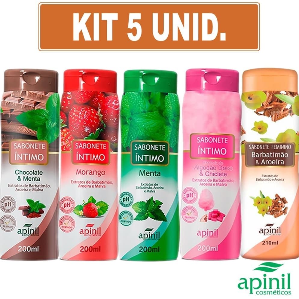KIT com 5 Sabonetes Íntimo Líquido Apinil Fragrâncias Sortidas