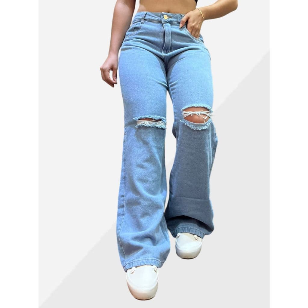 UJEANS Wide leg Rasgada Perna Larga