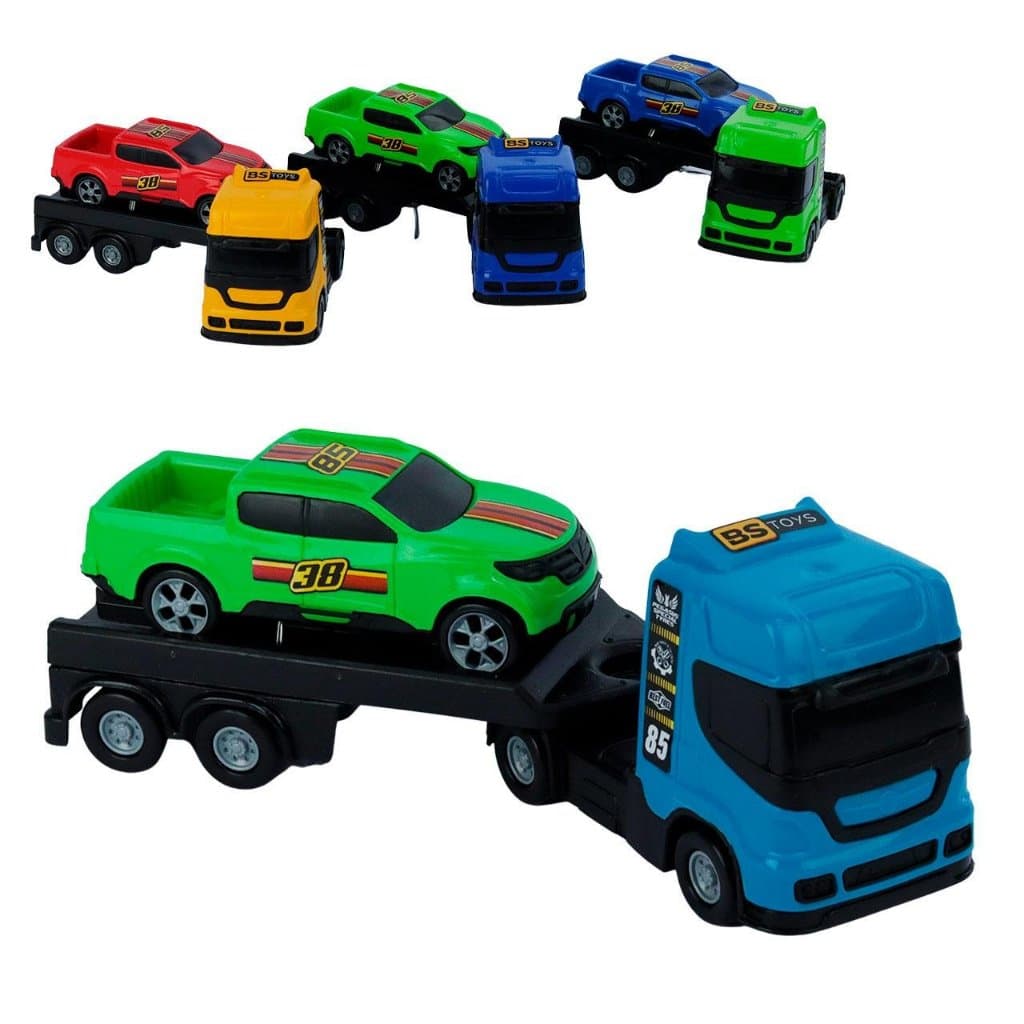 Caminhão Reboque com Carrinho extra 3 Peças Roda Livre Brinquedo