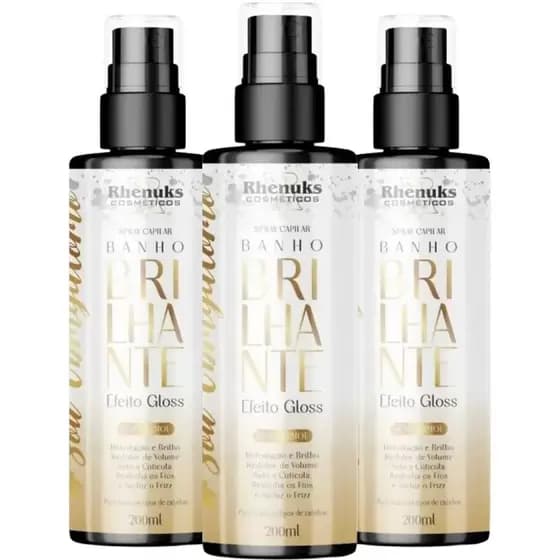 Kit 3 Spray Capilar Banho Brilhante 200ML Efeito Gloss - Sem Enxague
