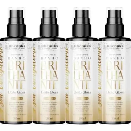 Kit 4 Spray Capilar Banho Brilhante 200ML Efeito Gloss - Sem Enxague