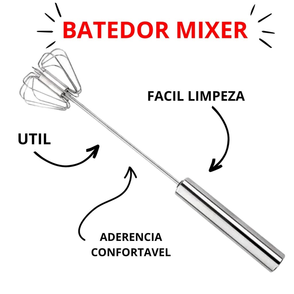 1 Batedor Mixer Fue De Claras Ovos Giratório Misturador Bolos Cremes Gemada De Aço Inox Universal 30cm Chantilly