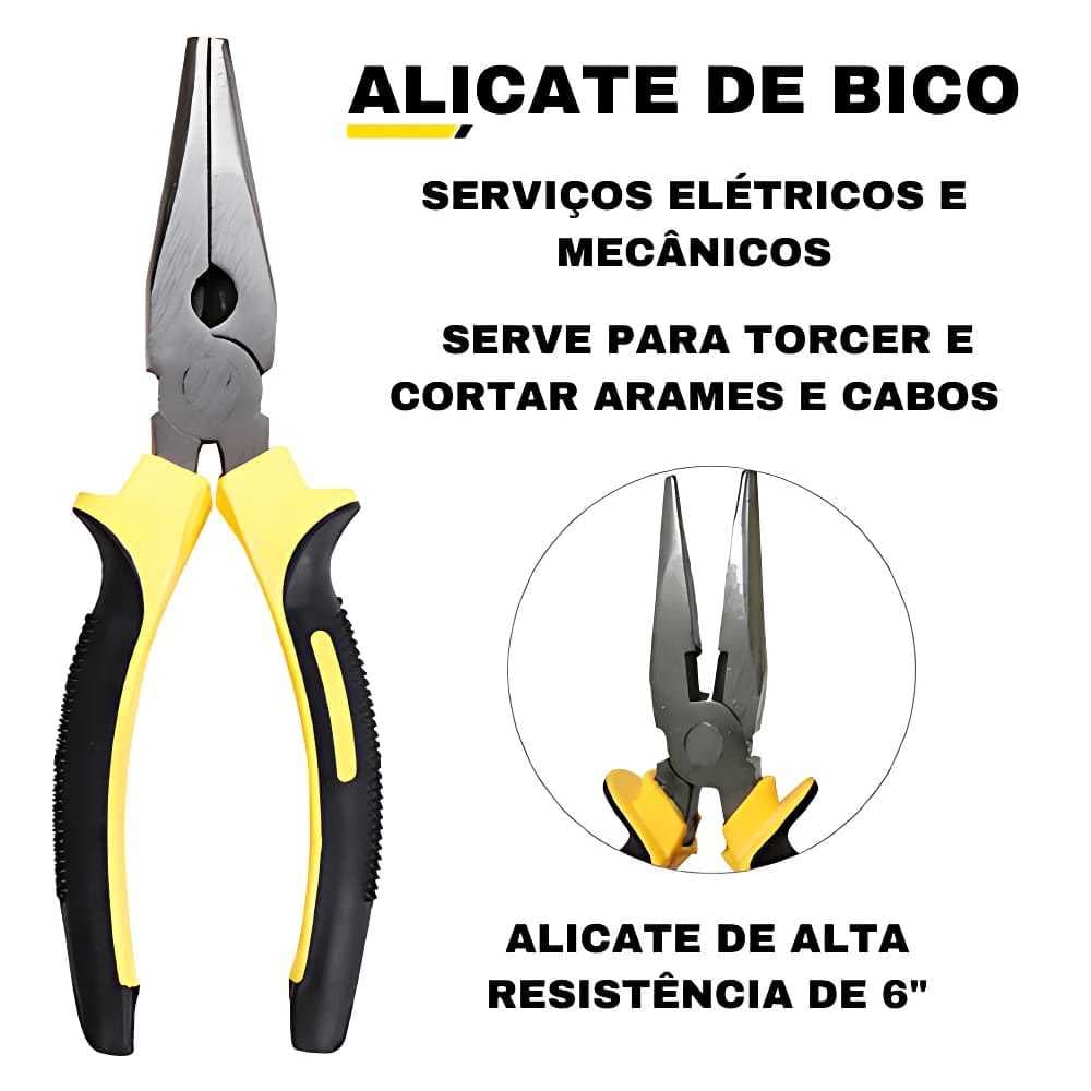 Alicate de Bico Meia Cana Reto Profissional 6 Polegadas Para Pesca Eletrônica Artesanato Bijuteria