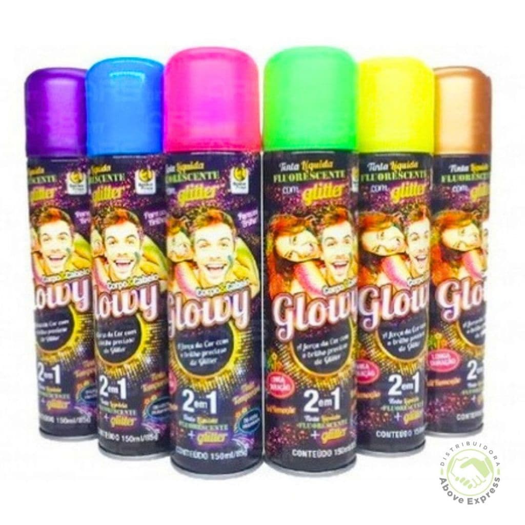Tinta Spray Glowy Fluorescente Glitter Pinta Cabelo Corpo 2 Em 1 kit c/12