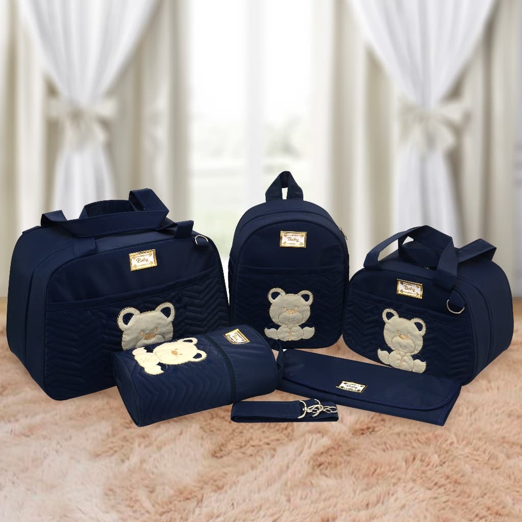 Kit Bolsa Bebê Maternidade Feminino Masculino 5 e 4 peças Mala Menino Menina Urso e Pérola