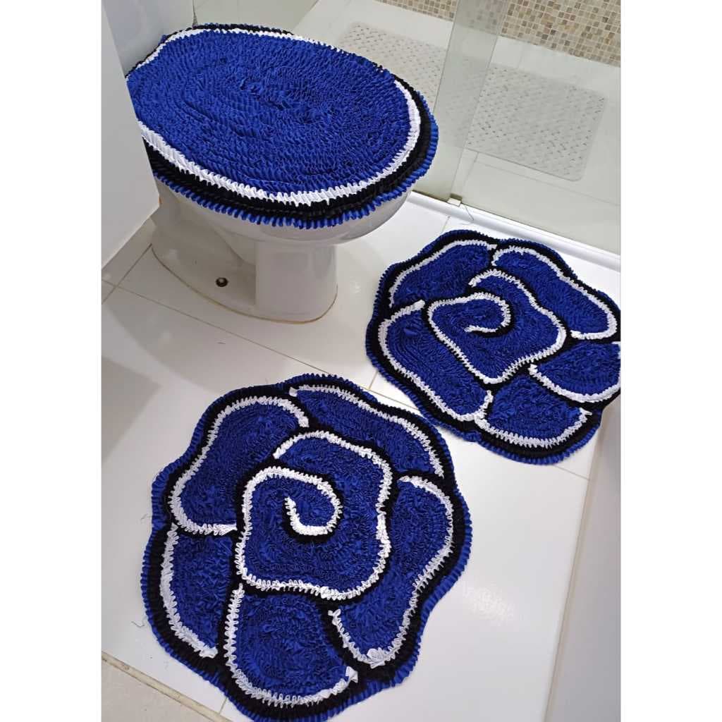 Conjunto de tapetes de banheiro frufru Flor Azul