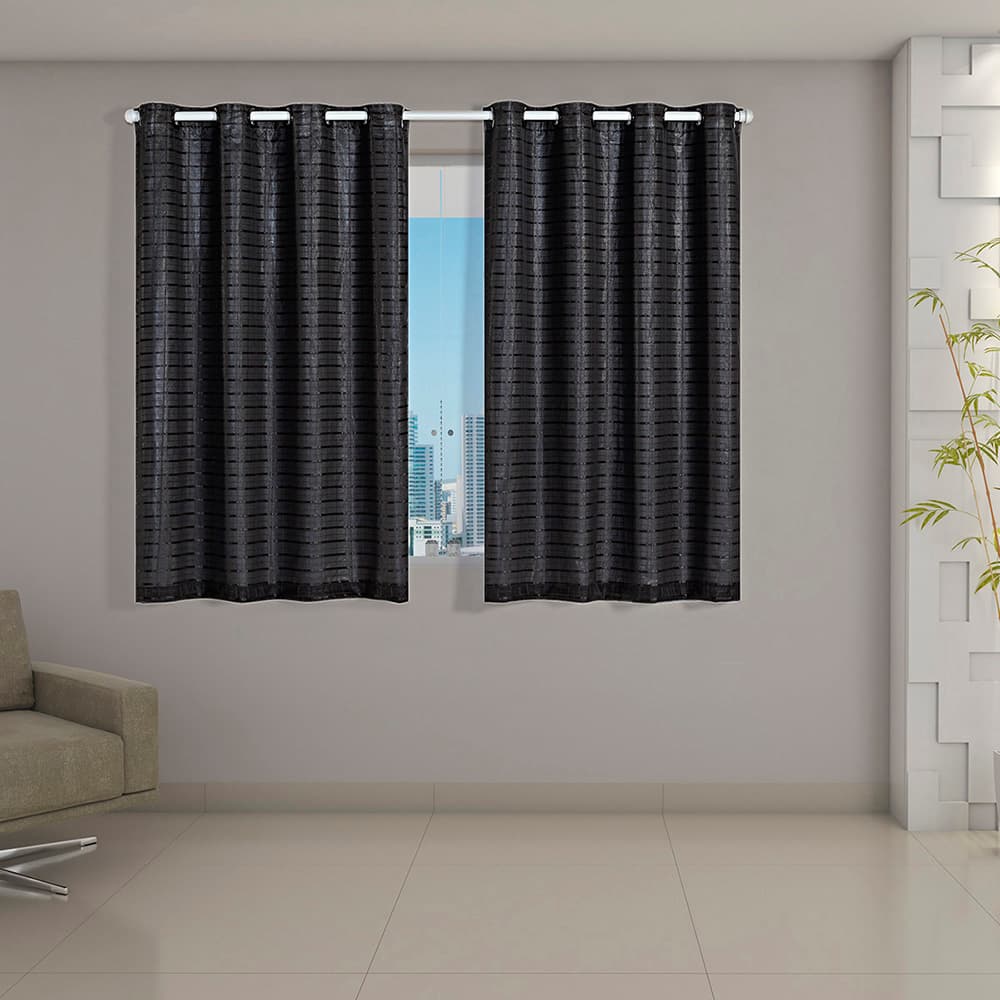 Cortina Blecaute Cinza c/ Tecido Voil Xadrez 2,80 m x 1,60 m