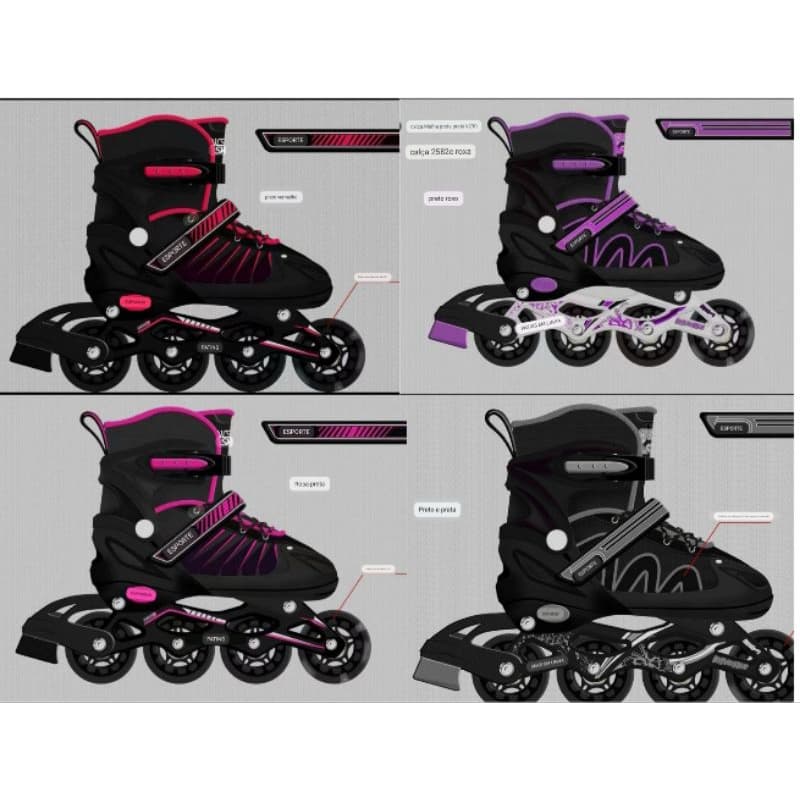 Patins Roller In line ajustavel com led 28-32/ 33-36/ 37-40