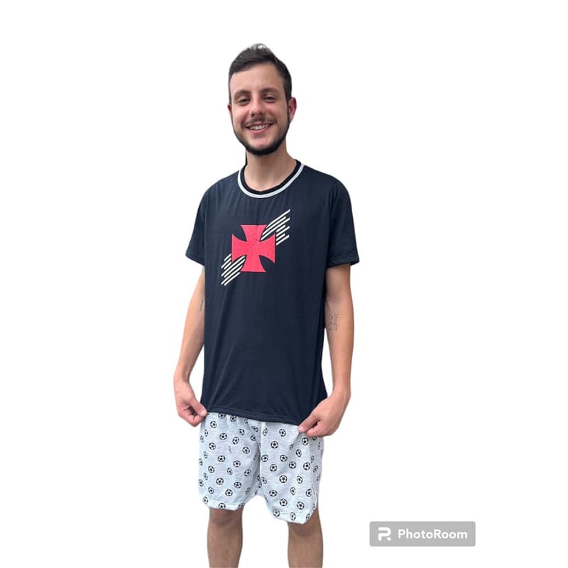 Pijama Masculino Vasco da Gama Adulto Temático Meia Manga de Malha Algodão Verão Outono Inverno Time Super Heróis Marvel Vingadores