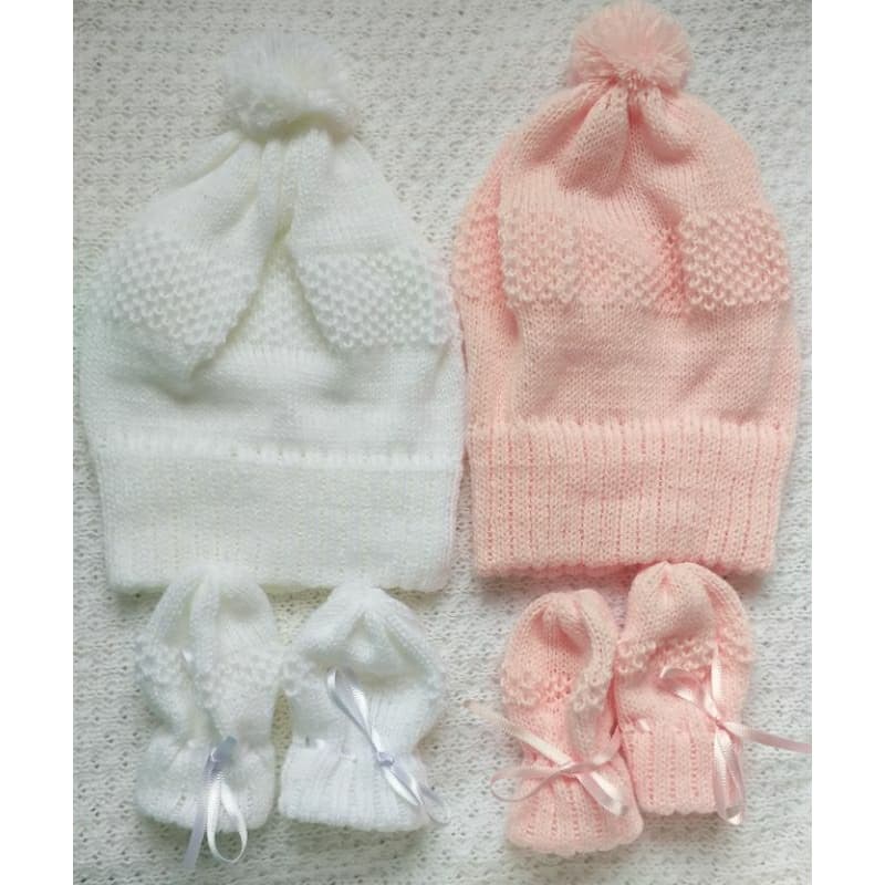kit 02 conjuntos de touca e luva de trico bebe