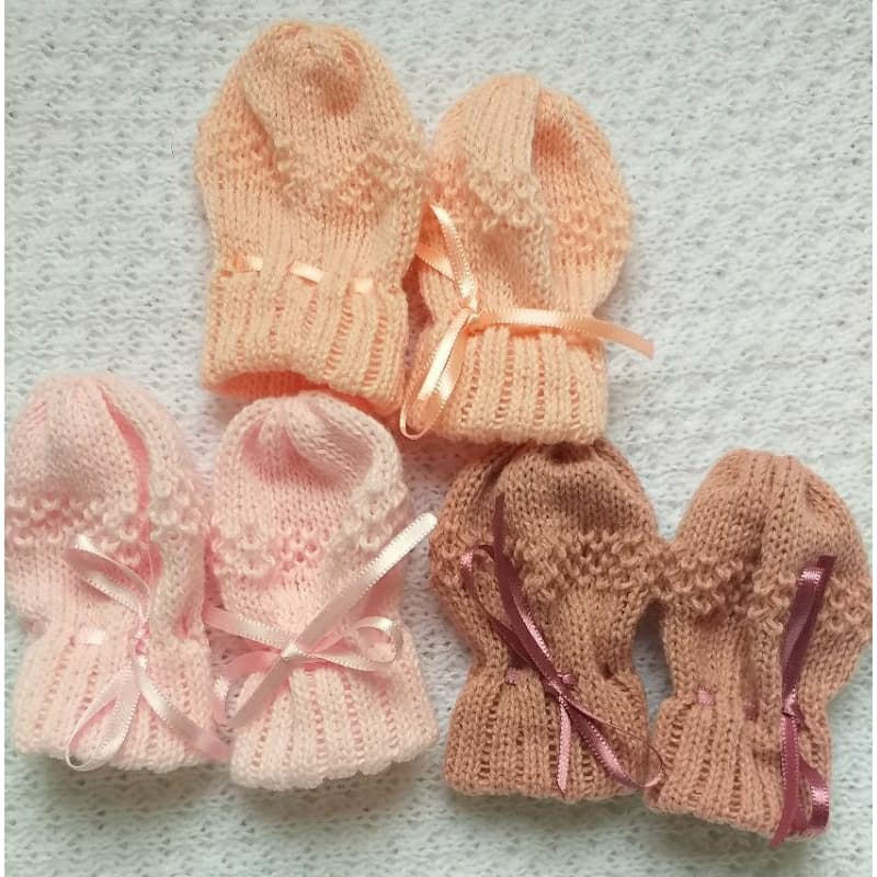 kit 03 pares de luva tricô bebe