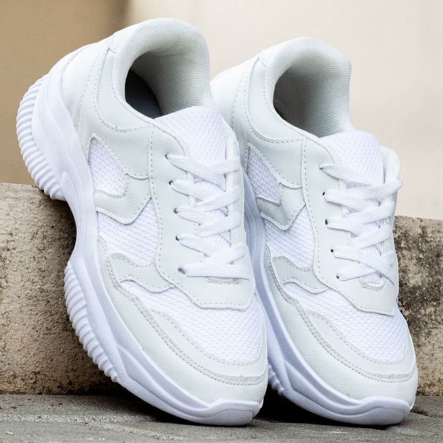 Tênis Feminino Branco Casual Sneaker Sola Alta Plataforma Buffalo Básico Estilo Blogueira