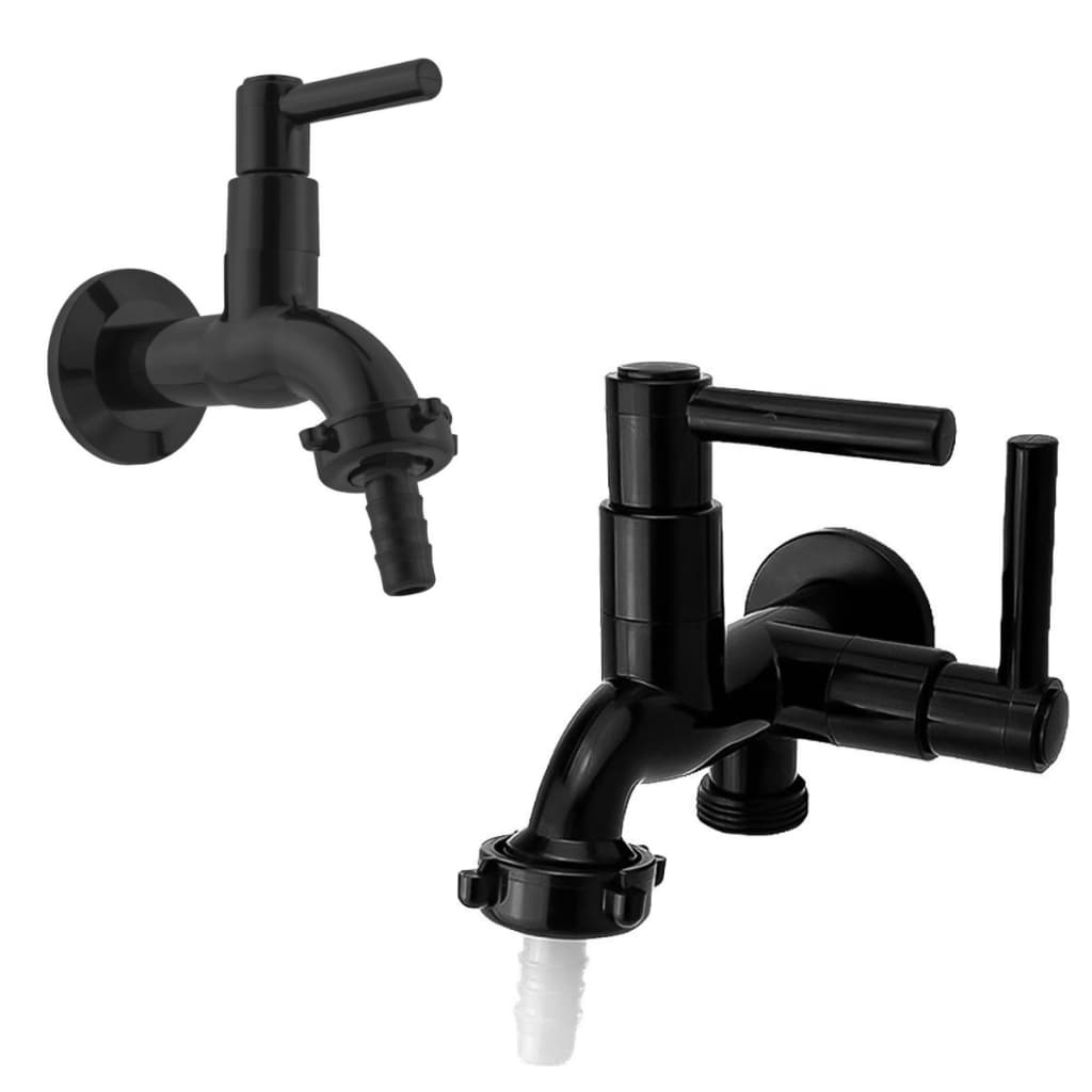 Kit Torneira ABS Tanque Máquina de Lavar 2 Saídas Preto + Torneira Tanque Jardim Preto C-62