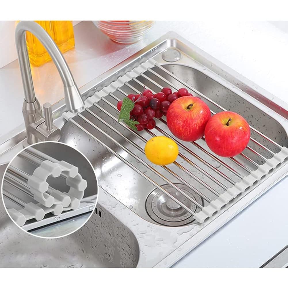 Escorredor Escorredores Multiuso Inox Dobrável Apoio Esteira Louça Louças Pia Flexível Tamanhos Disponíveis Á Escolha
