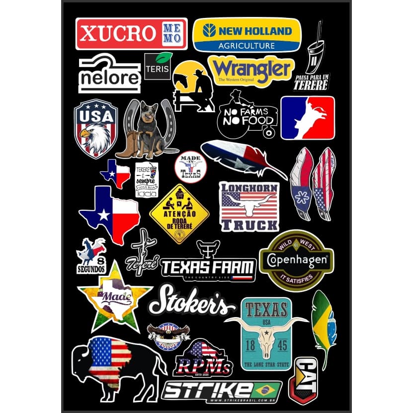 Cartela de Adesivo Country Tuning para Moto Capacete Garrafa De Tereré Pesca Pescaria Pescador barco