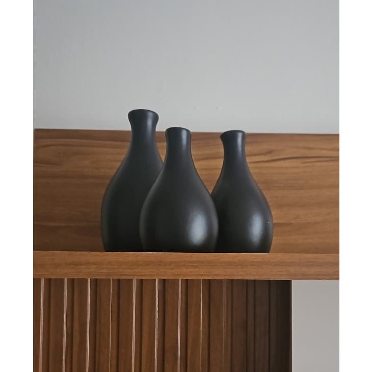 Trio Vaso Preto Fosco Bojuda para Suculentas Vasinho Decorativo Casa Sala