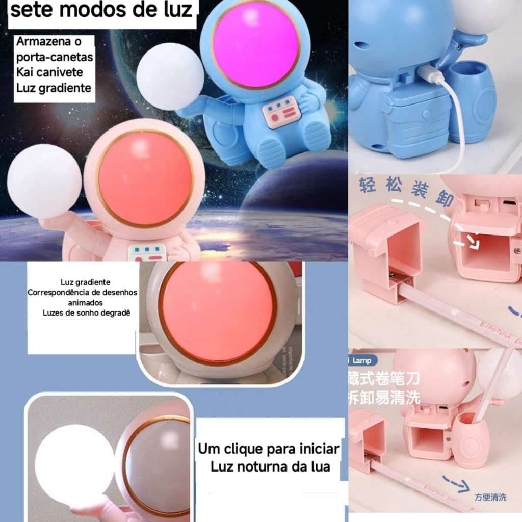 Luminaria De Astronauta luz Colorida Projetor LED apontador e porta lapis