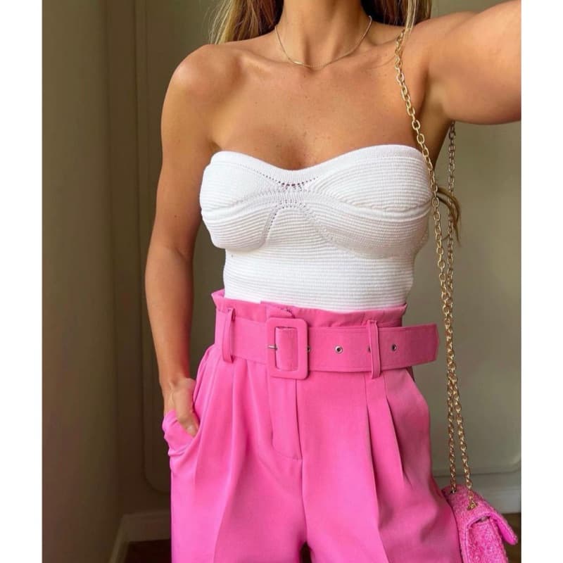 Top Nervura Tricot Modal - Cropped Modal Tomara que Caia
