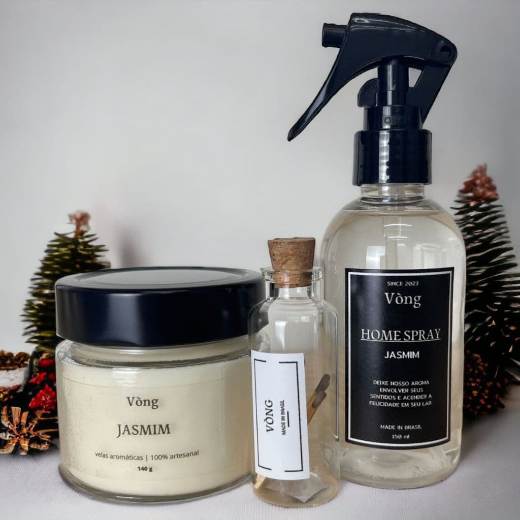 Kit Vela Aromática e Home Spray Jasmim Presente Vòng