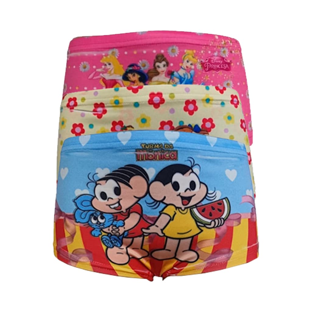 Kit 3 Calcinhas Infantil Estampada Personagens Variados