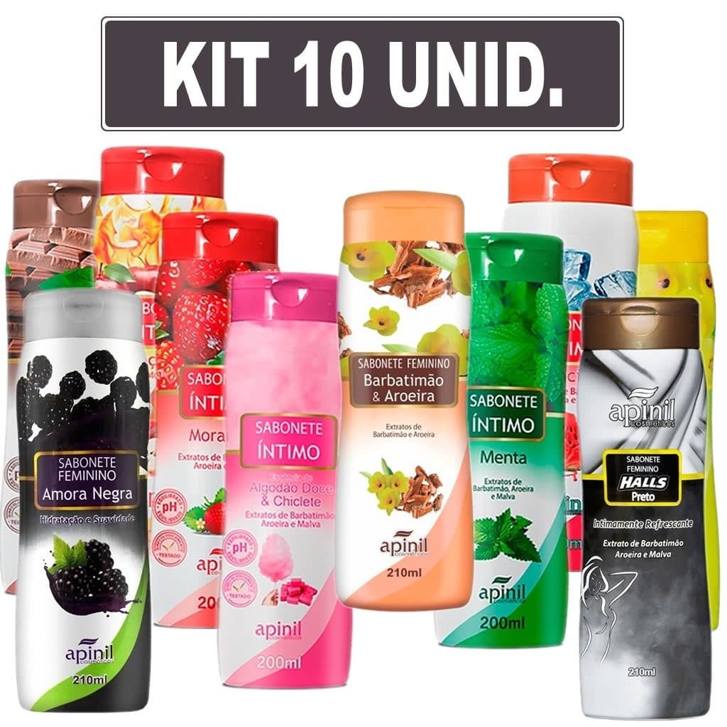 KIT 10 Sabonete Intimo APINIL Corporal Liquido 200ml Fragrâncias Refrescantes SORTIDAS