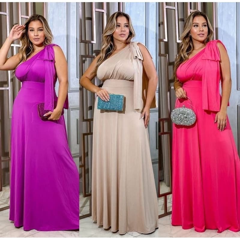 Vestido Festa de Casamento Longo Moda Estilo Sereia Soltinho Mula Manca curta Uma Manga So Laço no Ombro Verde Oliva