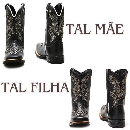 BOTA LASER BRILHO BOTINA TAL MÃE TAL FILHA BICO QUADRADO GLITER BOIADEIRA COUTRY TEXANA