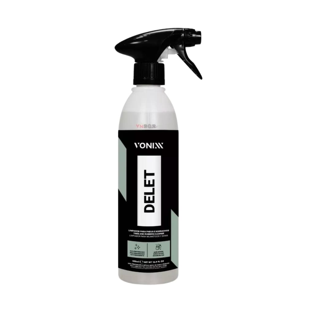 Delet 500ml Vonixx Limpador de Pneus e Borrachas Renovador Lavar Lava Borracha Pneu Deleta a sujeira Tapete de Borracha Remove o Amarelo do Farol Limpa Farolete Amarelado