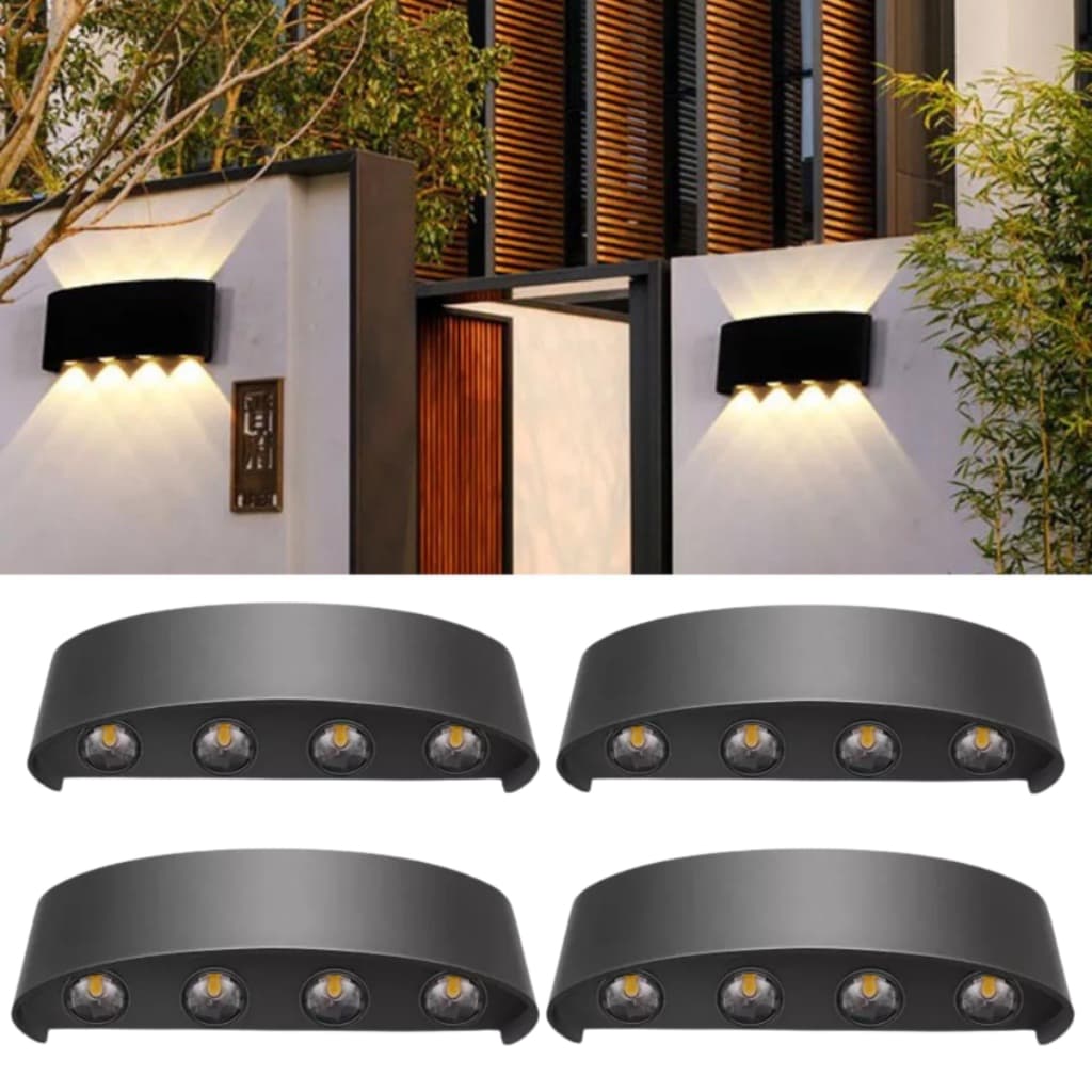 Kit 4 Arandela Luminária de Parede Led 8w Modelo Meia Lua 8 Fachos de Luz Branco Quente Area Interna