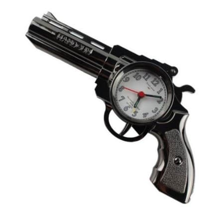 Relógio de Mesa Parede Revolver Pistola Antiga Despertador