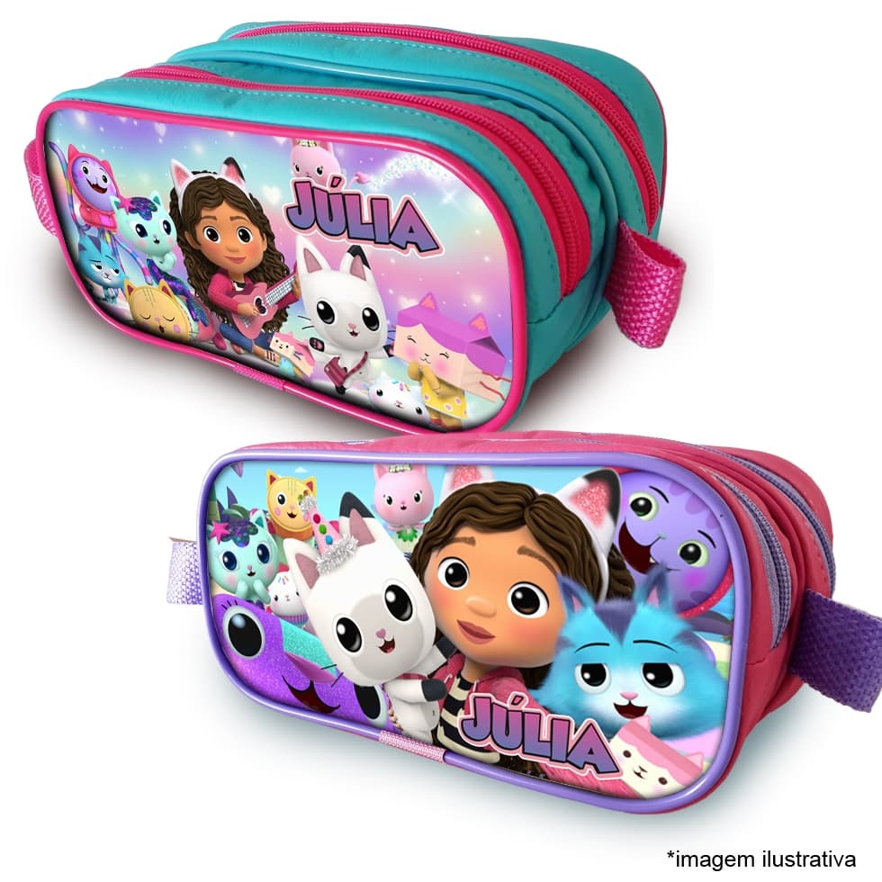 Estojo duplo Personalizado com nome tema A Casa Mágica Da Gabby