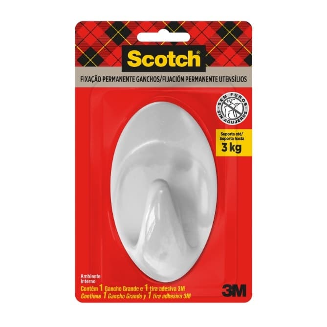 Gancho Adesivo Scotch Plástico Grande Suporta Até 3 kg 3M