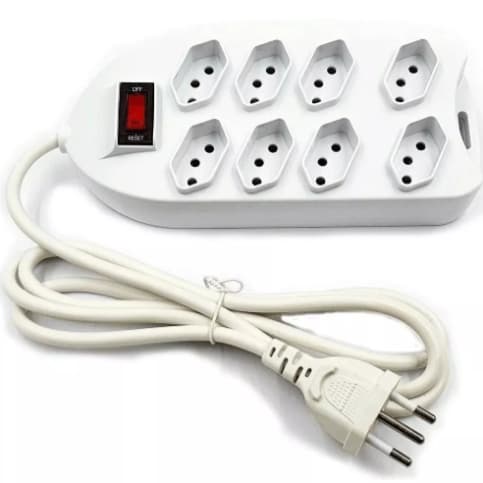 Extensão Elétrica 2m Com Fusível 8 Entradas Tomada Bivolt 8108