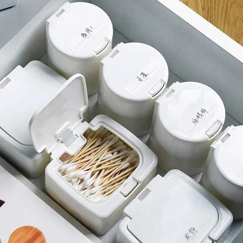 Caixa organizadora com tampa automática divisória para guardar e arrumar objetos pequenos acessórios cosméticos plástico