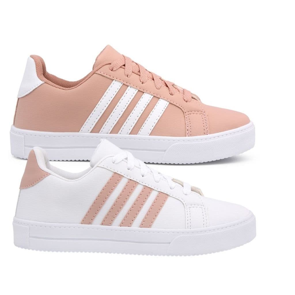 Kit 2 Pares Tênis Modelo Feminino Leve Com Listras Estiloso Confortável Lançamento NPADD01