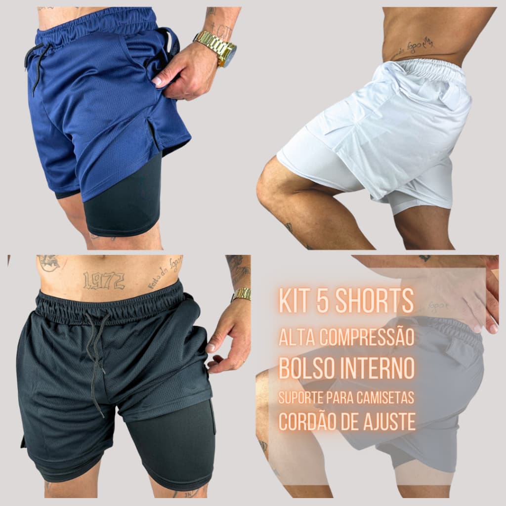 Kit 5 Shorts Termicos Masculinos 2 em 1LISO