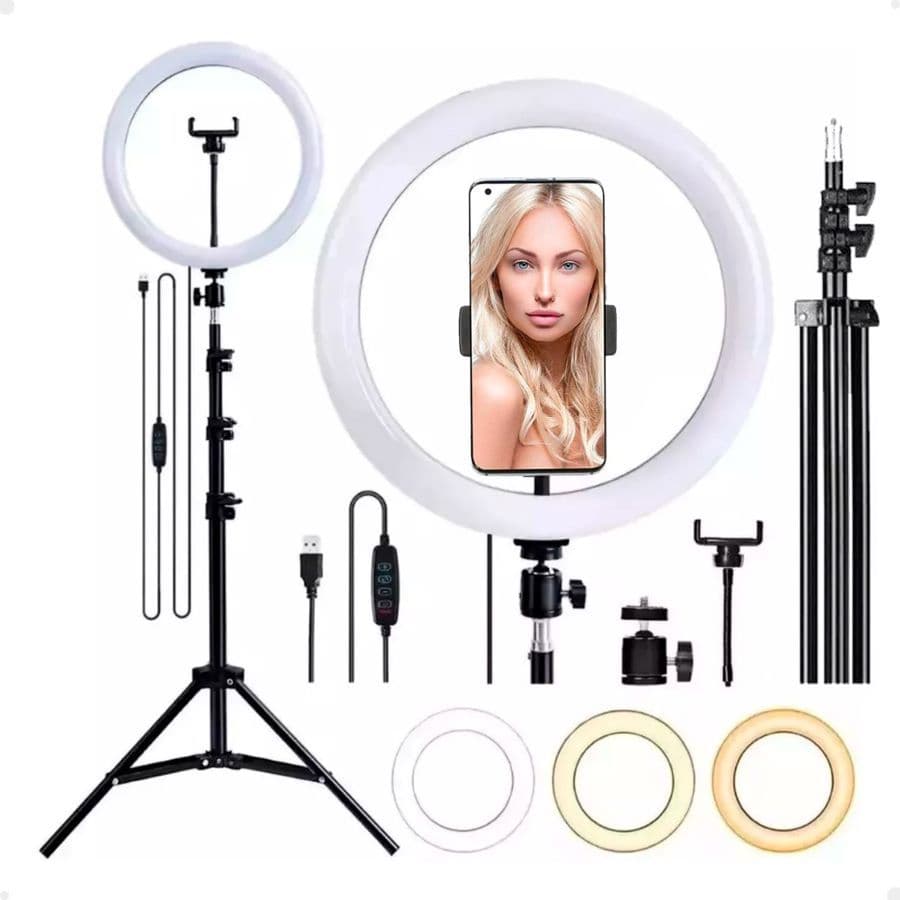 Iluminador Ring Light Led Aro 26cm com tripé Selfie Blogueiro Maquiagem