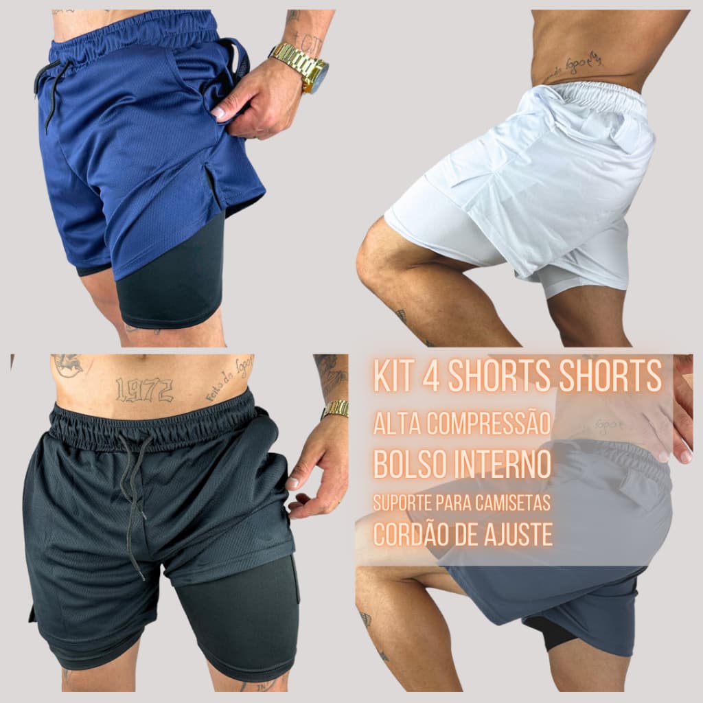 Kit 4 Shorts Forrados Masculinos Academia