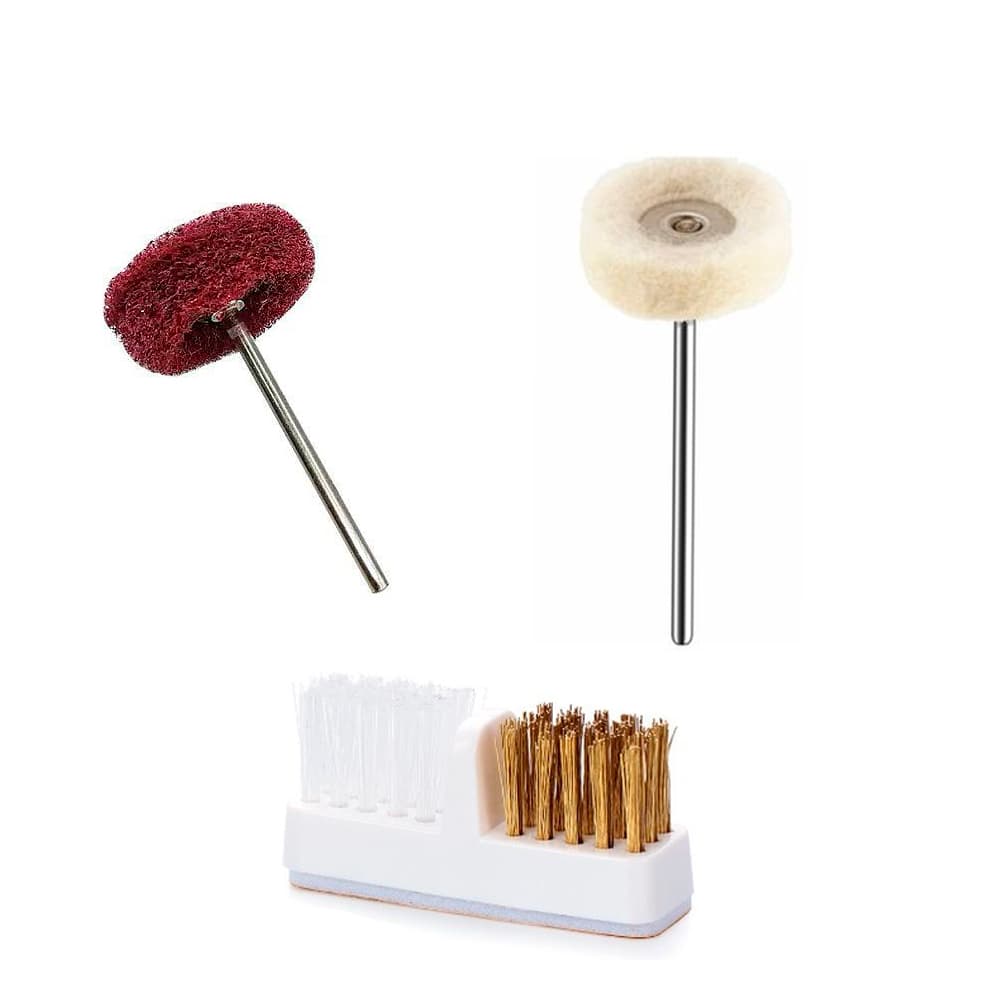Kit Escova Limpeza de Broca + Broca Polidora Scott Brite + Escova Polidora Feltro Macio Para Polimento
