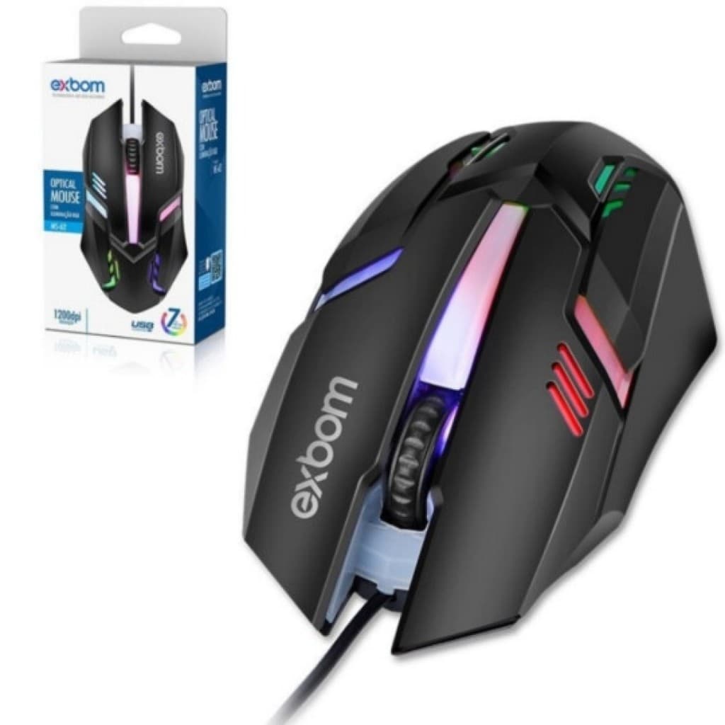MOUSE OPTICAL EXBOM Com Fio MS-62 Com Luzes Led