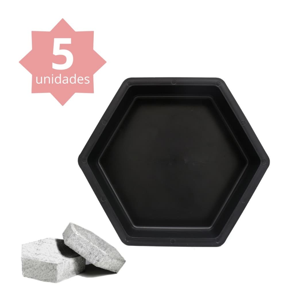 Forma Piso Calçada Sextavada Lisa 25x25x6 Kit Com 5 Peças