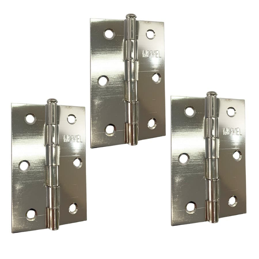 Dobradiça Para Porta de casa kit com 3 unidades Merkel Zincada Cromada Brilhante FZL