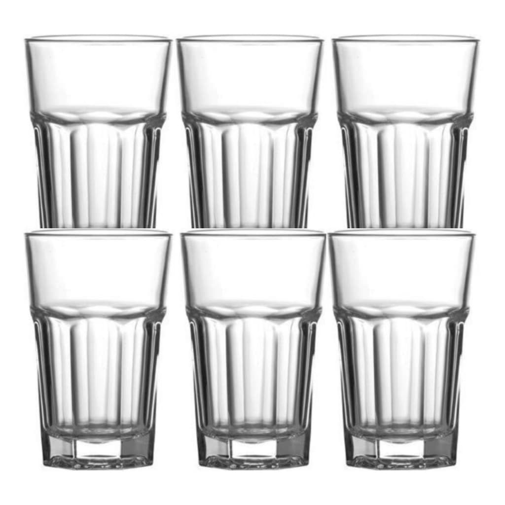 JOGO 6 COPOS DE VIDRO LONG DRINK RESISTENTE AGUA SUCO DRINK 340 ML VIDRO GROSSO