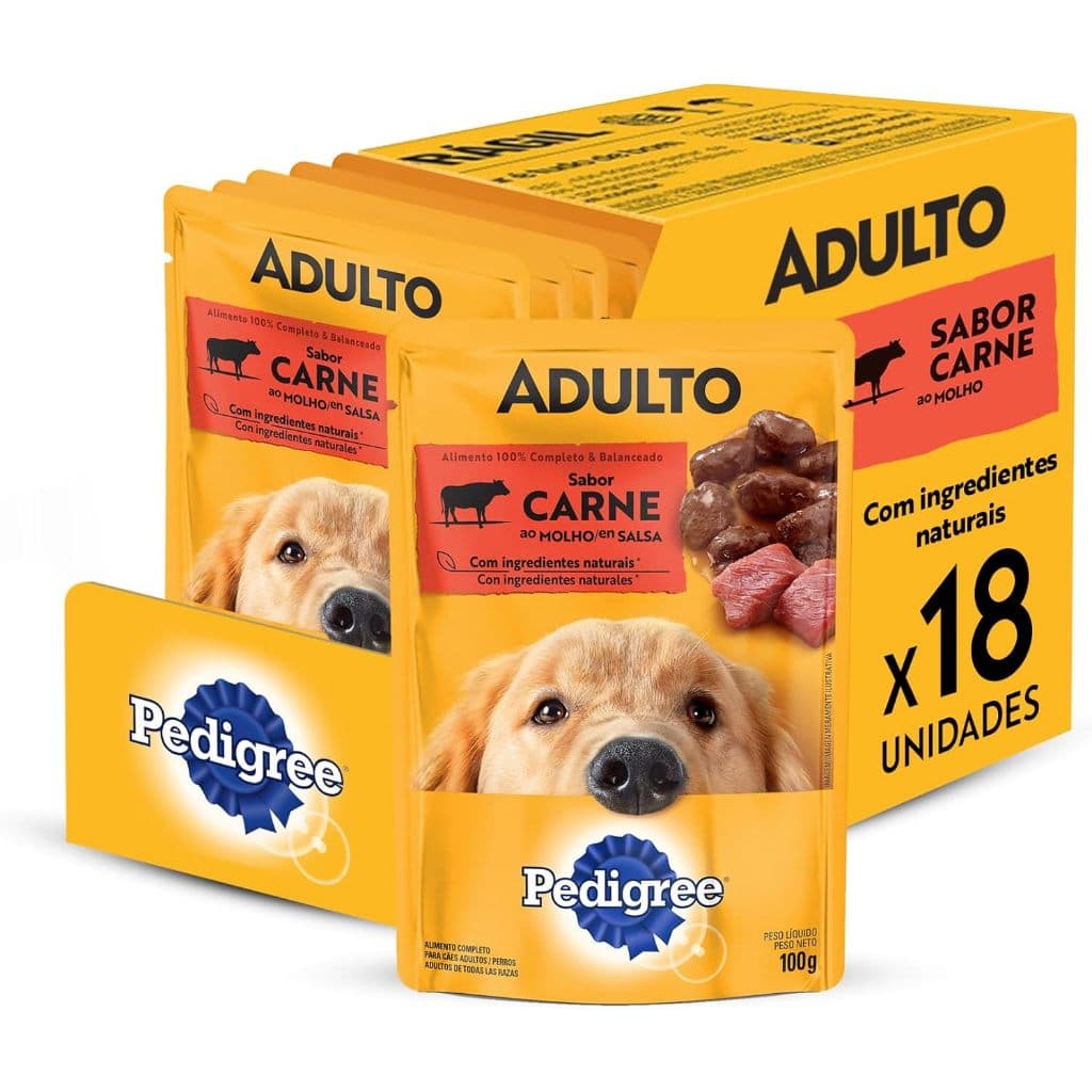 Pack 18un Sachê Pedigree para Cães Adultos Carne ao Molho 100g
